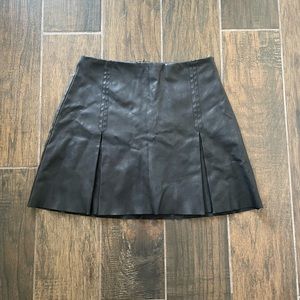 Pleated Faux Leather Skirt